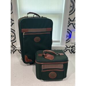 Vintage Orvis Battenkill Leather & Canvas Rolling Suitcase 22” & Travel Case